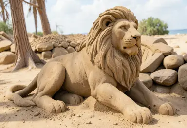 sand sculpture of a lion