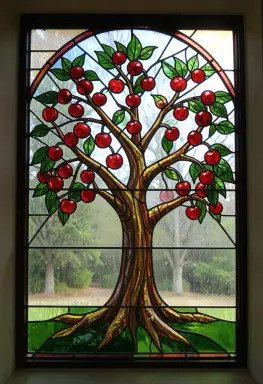 stained glass of a cherry tree