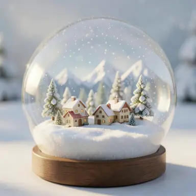 a snow globe containing a tiny alpine village close up soft light 3d illustration