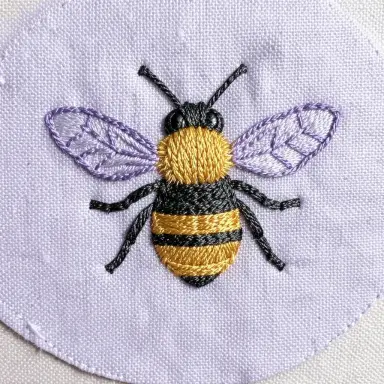 embroidery of a bee on lavender