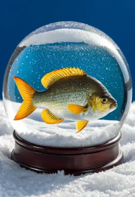 a sunfish as a snow globe scene macro photograph