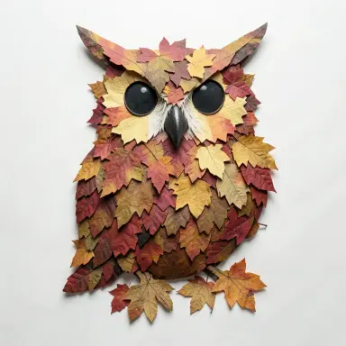 an owl made of autumn leaves papercut art