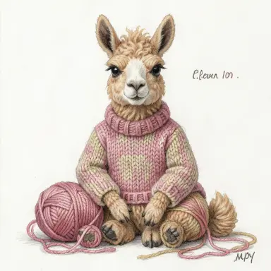 a llama wearing a knitted sweater it clearly made itself sitting with yarn embroidery style