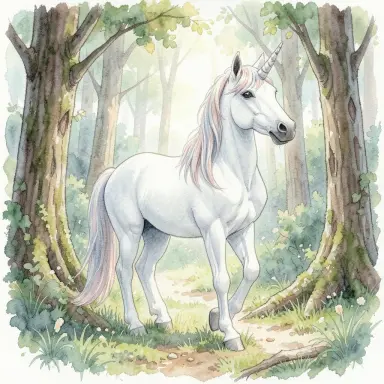 a unicorn in a forest watercolor
