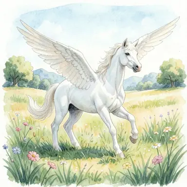 a pegasus in a meadow watercolor