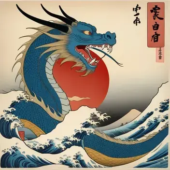 new year card with dragon with hiroshige utagawa taste, fine details, 4k resolution