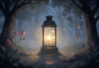 a magic lantern show in evening mist botanical illustration