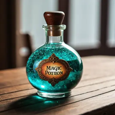 a magic potion bottle on a table macro