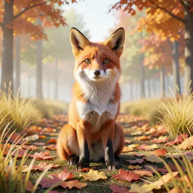 a red fox sitting in an autumn clearing, 3d render style, FLUX.2