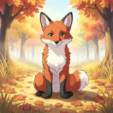 a red fox sitting in an autumn clearing, anime style, FLUX.2
