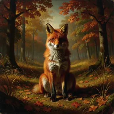 a red fox sitting in an autumn clearing, baroque style, FLUX.2