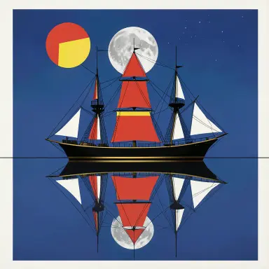 a clipper ship on a mirror-flat sea under the full moon, bauhaus style, FLUX.2