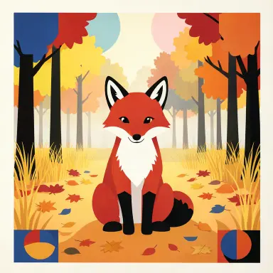 a red fox sitting in an autumn clearing, bauhaus style, FLUX.2
