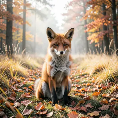a red fox sitting in an autumn clearing, black and white photo style, FLUX.2