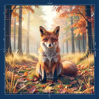 a red fox sitting in an autumn clearing, blueprint style, FLUX.2
