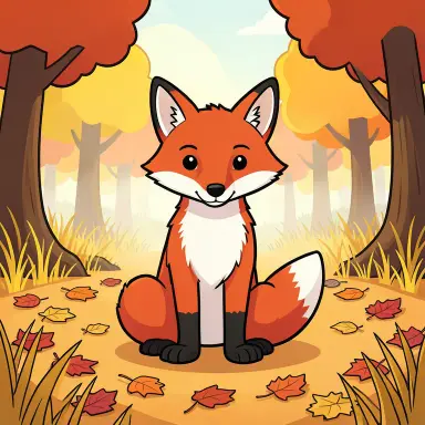 a red fox sitting in an autumn clearing, cartoon style, FLUX.2