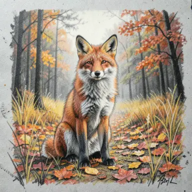 a red fox sitting in an autumn clearing, charcoal drawing style, FLUX.2