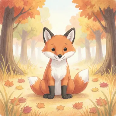 a red fox sitting in an autumn clearing, children's book style, FLUX.2
