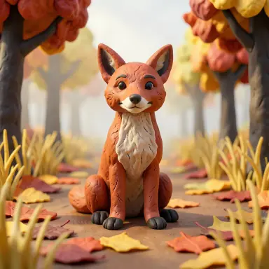 a red fox sitting in an autumn clearing, clay animation style, FLUX.2