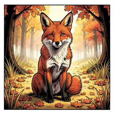 a red fox sitting in an autumn clearing, comic book style, FLUX.2