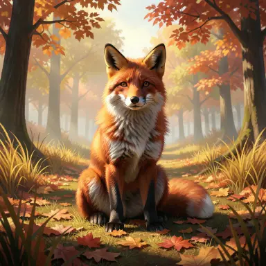 a red fox sitting in an autumn clearing, concept art style, FLUX.2