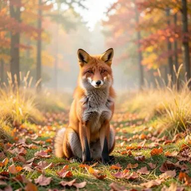 a red fox sitting in an autumn clearing, no style, FLUX.2