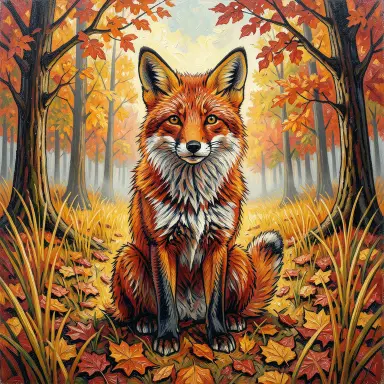 a red fox sitting in an autumn clearing, expressionism style, FLUX.2