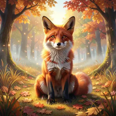 a red fox sitting in an autumn clearing, fantasy art style, FLUX.2