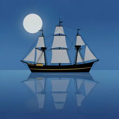 a clipper ship on a mirror-flat sea under the full moon, flat vector style, FLUX.2