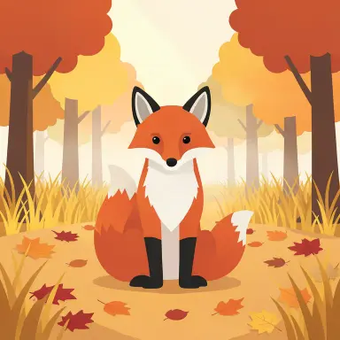 a red fox sitting in an autumn clearing, flat vector style, FLUX.2