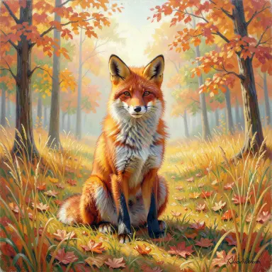 a red fox sitting in an autumn clearing, impressionism style, FLUX.2