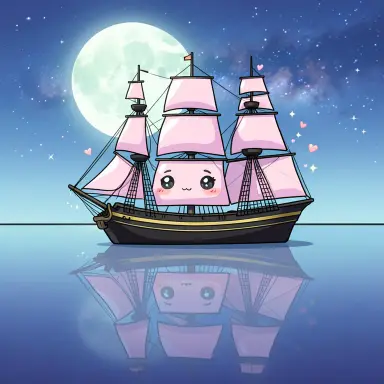 a clipper ship on a mirror-flat sea under the full moon, kawaii style, FLUX.2
