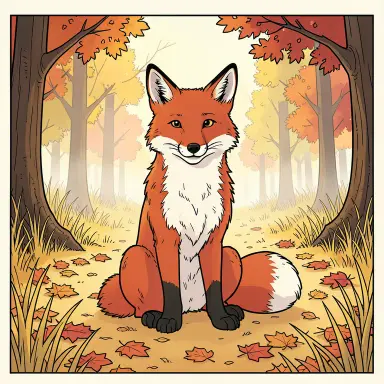 a red fox sitting in an autumn clearing, ligne claire style, FLUX.2