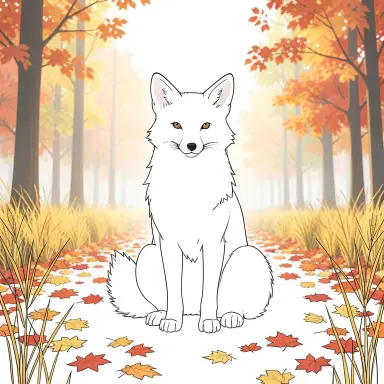 a red fox sitting in an autumn clearing, line art style, FLUX.2