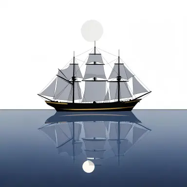 a clipper ship on a mirror-flat sea under the full moon, minimalism style, FLUX.2