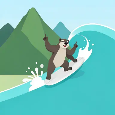 a marmot surfing a big wave, flashing a V sign, minimalism style, FLUX.2