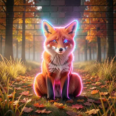a red fox sitting in an autumn clearing, neon sign style, FLUX.2