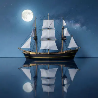 a clipper ship on a mirror-flat sea under the full moon, origami style, FLUX.2