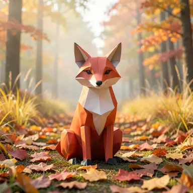 a red fox sitting in an autumn clearing, origami style, FLUX.2