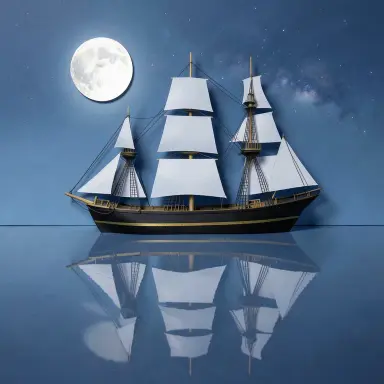 a clipper ship on a mirror-flat sea under the full moon, paper cut style, FLUX.2