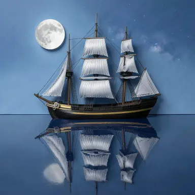 a clipper ship on a mirror-flat sea under the full moon, paper quilling style, FLUX.2