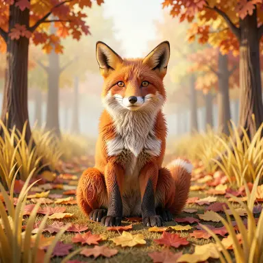 a red fox sitting in an autumn clearing, paper quilling style, FLUX.2