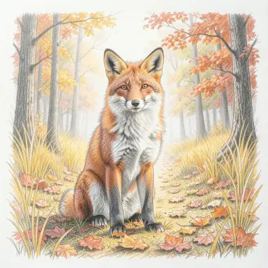 a red fox sitting in an autumn clearing, pencil sketch style, FLUX.2