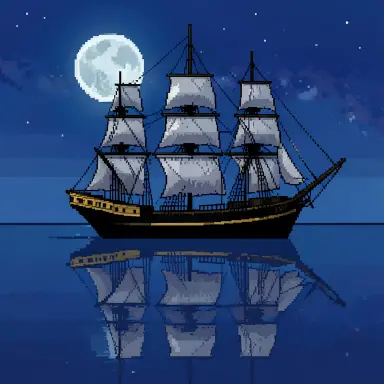 a clipper ship on a mirror-flat sea under the full moon, pixel art style, FLUX.2