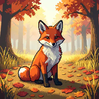 a red fox sitting in an autumn clearing, pixel art style, FLUX.2