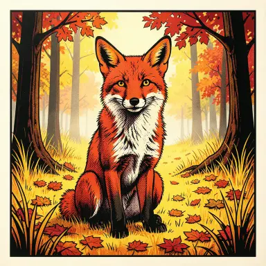 a red fox sitting in an autumn clearing, pop art style, FLUX.2