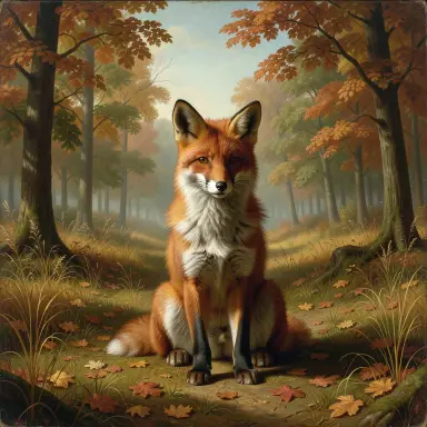 a red fox sitting in an autumn clearing, renaissance style, FLUX.2