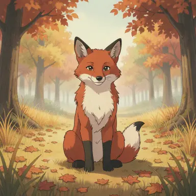 a red fox sitting in an autumn clearing, retro anime style, FLUX.2