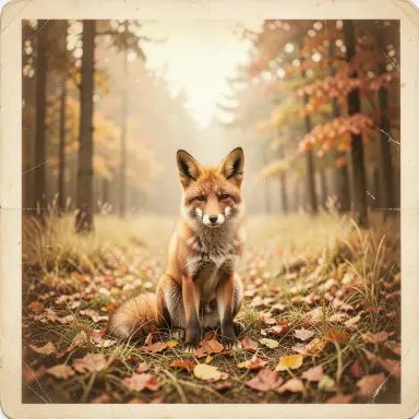 a red fox sitting in an autumn clearing, sepia style, FLUX.2