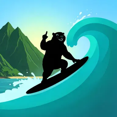 a marmot surfing a big wave, flashing a V sign, silhouette style, FLUX.2